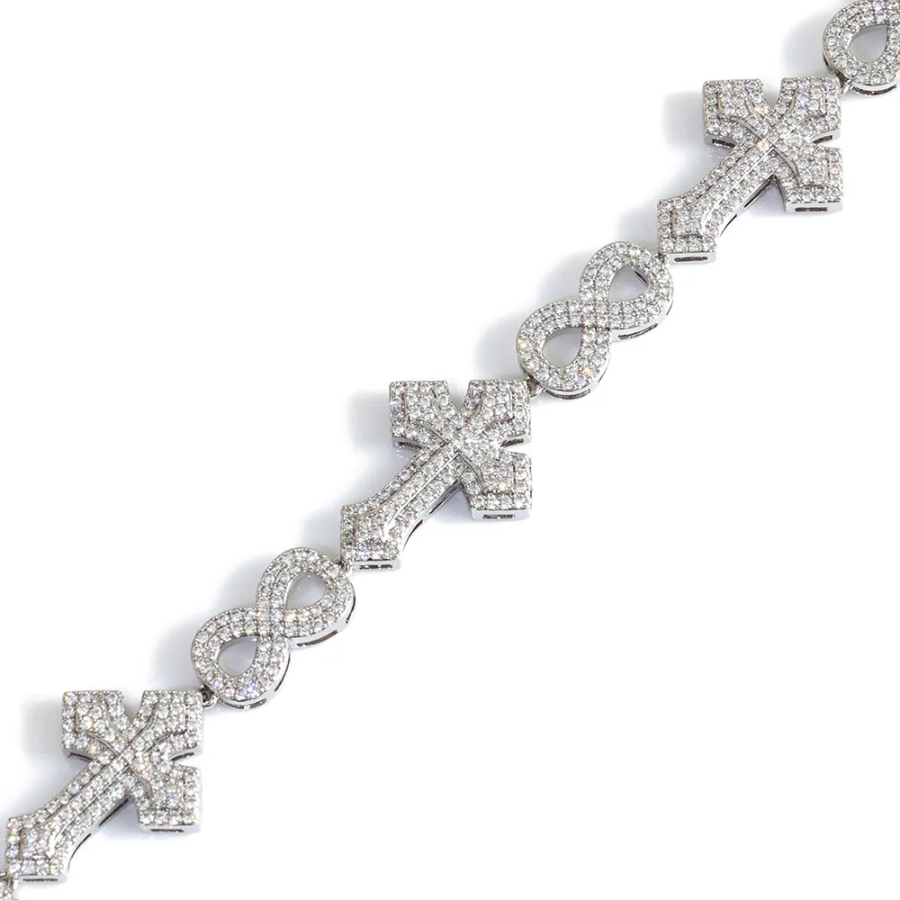 

HHIOK's New 8mm Iced Infinite Cross 8-Shaped Gold Plated CZ Zircon Sparkling Hip Hop Style Men's And Women's Jewelry Necklace