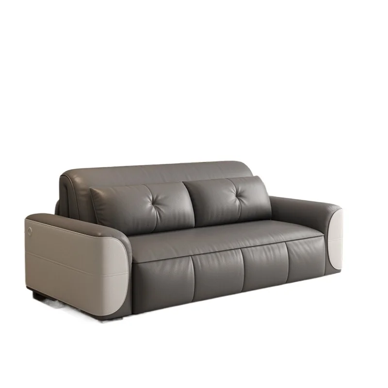 

LMM intelligent remote control electric leather sofa bed folding dual-purpose cream wind small apartment living room study
