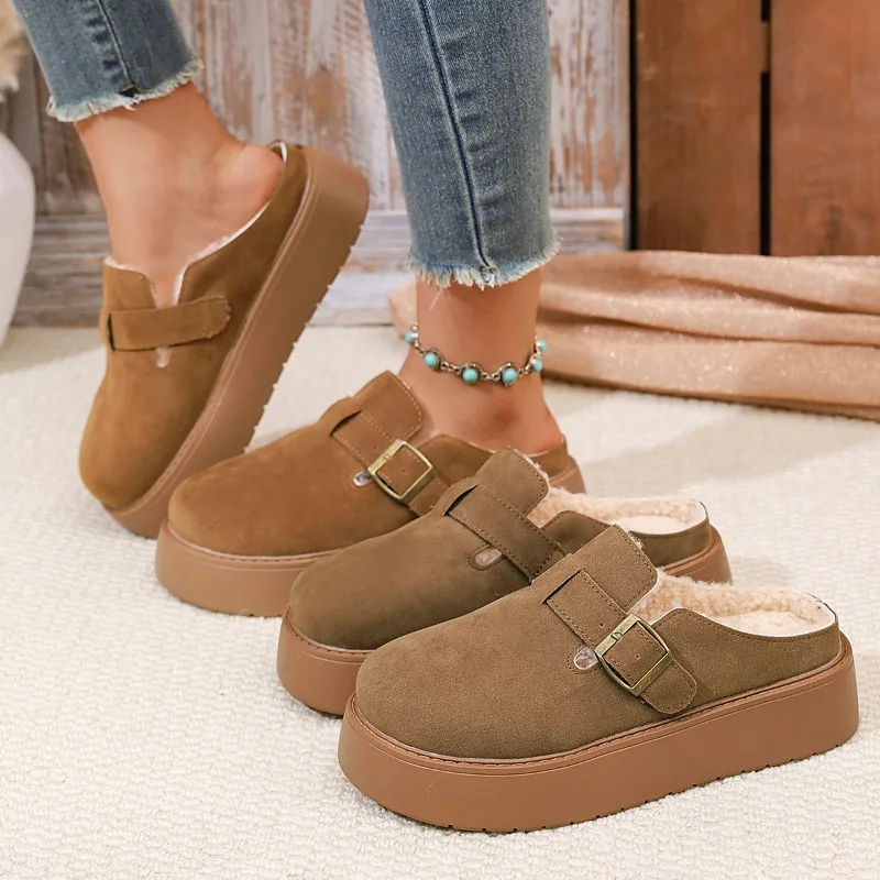 

2025 новые модные тапочки с закрытым носком, уличные удобные повседневные женские сандалии на платформе с пряжкой и ремешком на массивной подошве без шнуровки