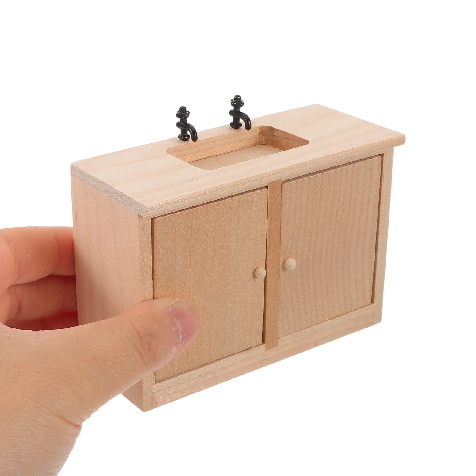 Miniature Bathroom Furniture 1:12 Scale Wooden Wash Basin Cabinet For Dollhouse Decoration Mini House Sink Ornament