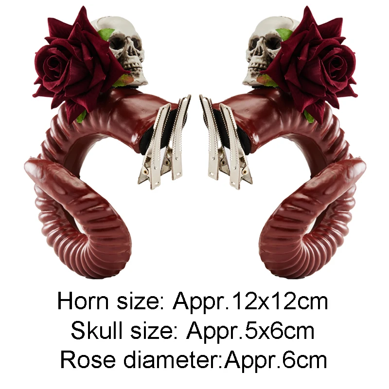 할로윈 악마 뿔 헤어 클립, 고딕 레트로 해골 장미 머리핀, 로이타 양 뿔 바레트 헤드피스 의상, 헤어 액세서리