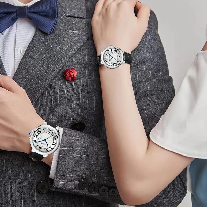 Luxury Brand Couple Watches Valentine Day Watch Set  Waterproof Round Roman Dial Men and Women Wristwatch Couples Gifts