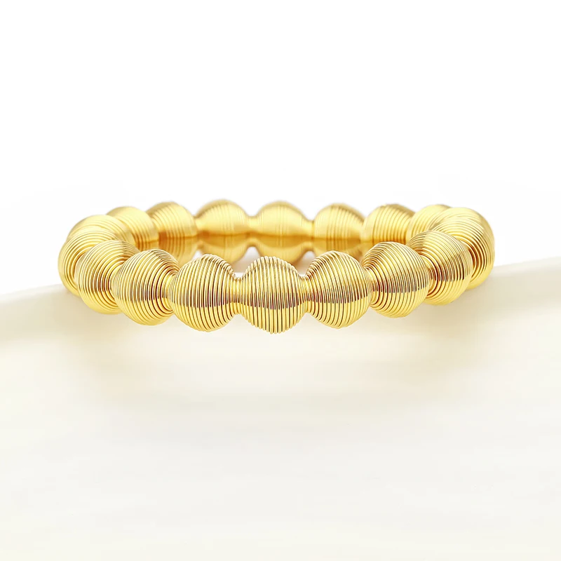VAROLE Bead Texture Spring Stretch Bracelet Women Stainless Steel Waterproof Pulsera Bracciale Minimalist Fashion Jewelry Gift