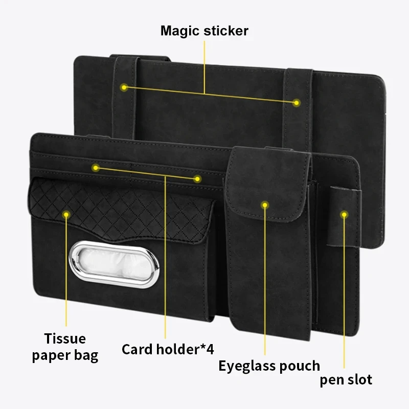 4-In-1 Sun Visor Car Glasses Clip Multi-Functional Storage Magic Paper Sunglasses Box Tissue Bag Car Interior Accessories