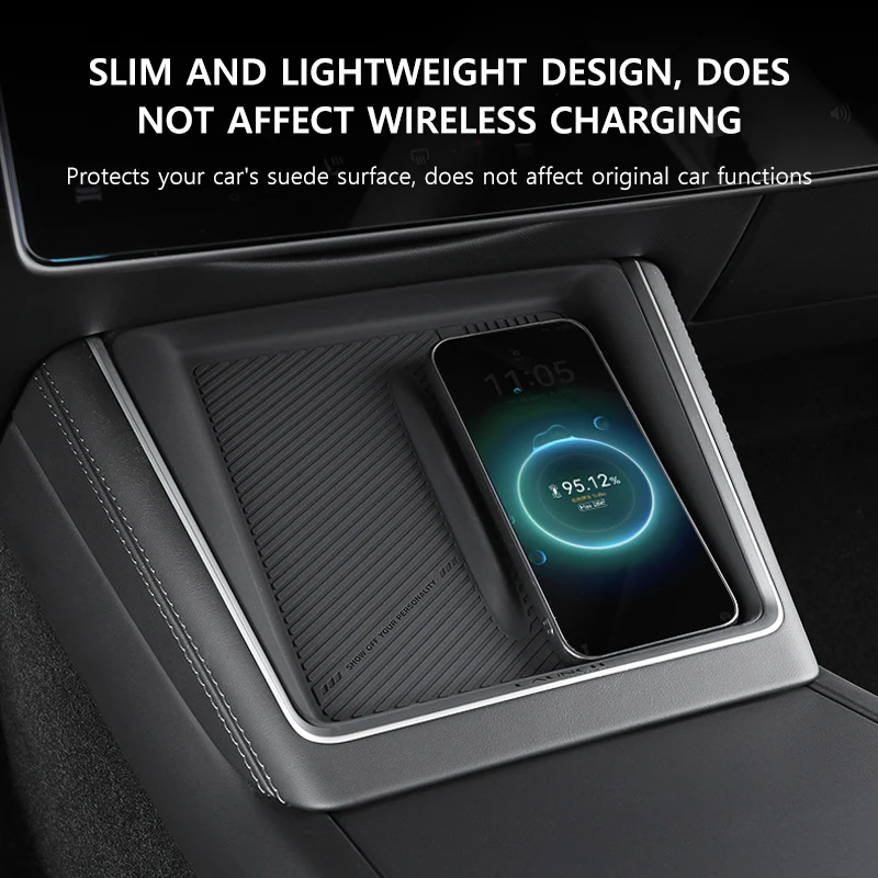 Silicone Wireless Charging Pad for Tesla Model Y Juniper Model 3 Highland 2025 2026 Center Console Anti Slip Dustproof Mat 2