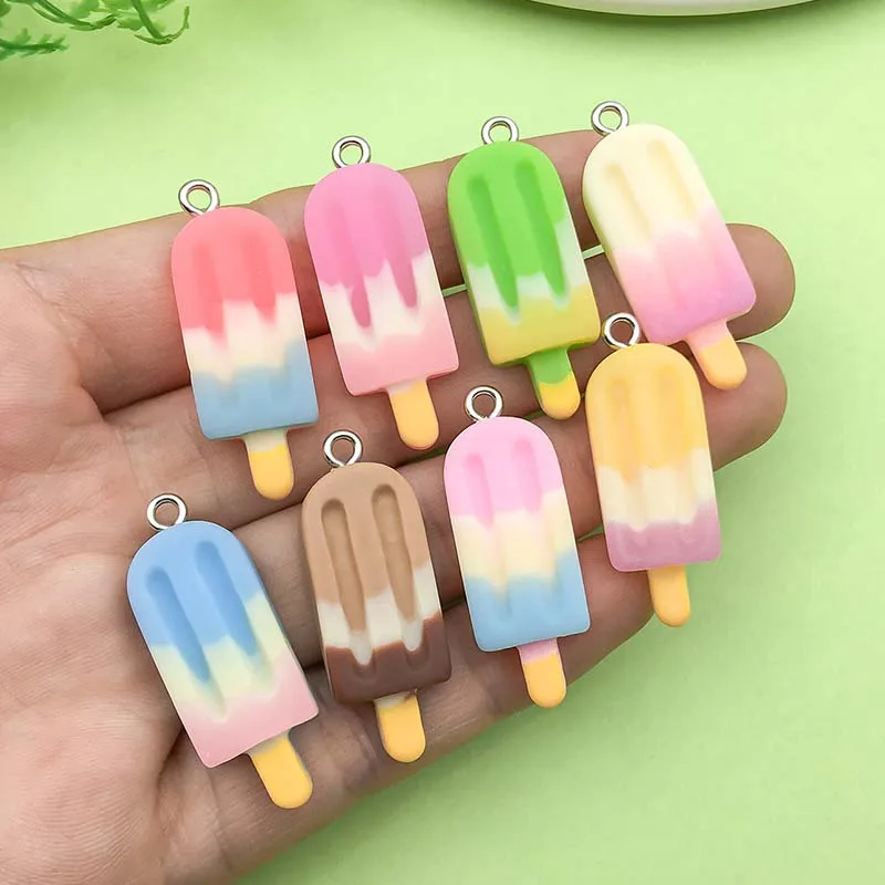 10pcs 11*32mm Colorful Imitation Food Ice Cream Popsicle Charms Resin Pendants for DIY Bracelet Necklace Jewelry Making Accessor