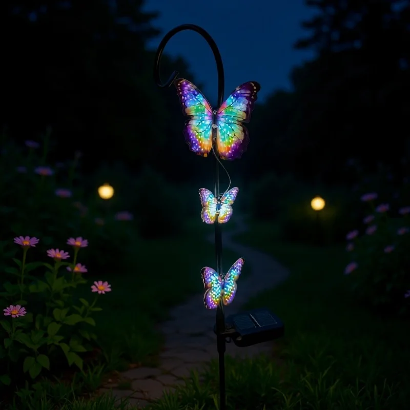 Solar dynamic wrought iron butterfly courtyard garden atmosphere decorative light ground stake lawn light waterproof landscape l