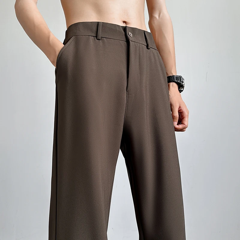 

Мужские летние тонкие свободные спортивные брюки из ледяного шелка прямого кроя, повседневные, быстросохнущие, в пол