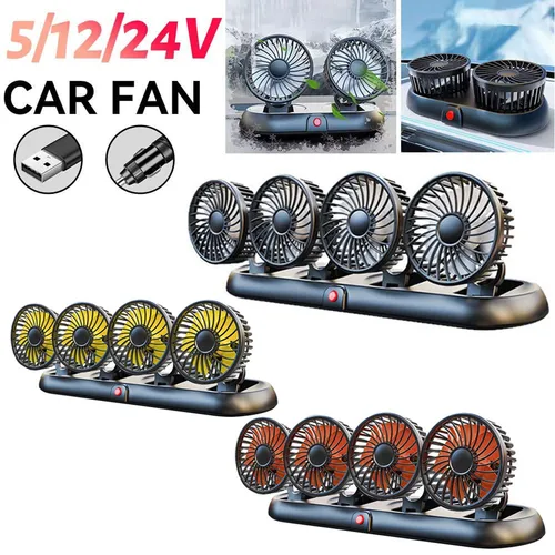Imagen 2 del producto Ventilador de coche 360 ° Ventilador de aire ajustable de 4 cabezales, ventilador eléctrico automotriz, ventilador Usb/12v/24v, ventilador silencioso de 3 velocidades para el hogar, escritorio, oficina y coche