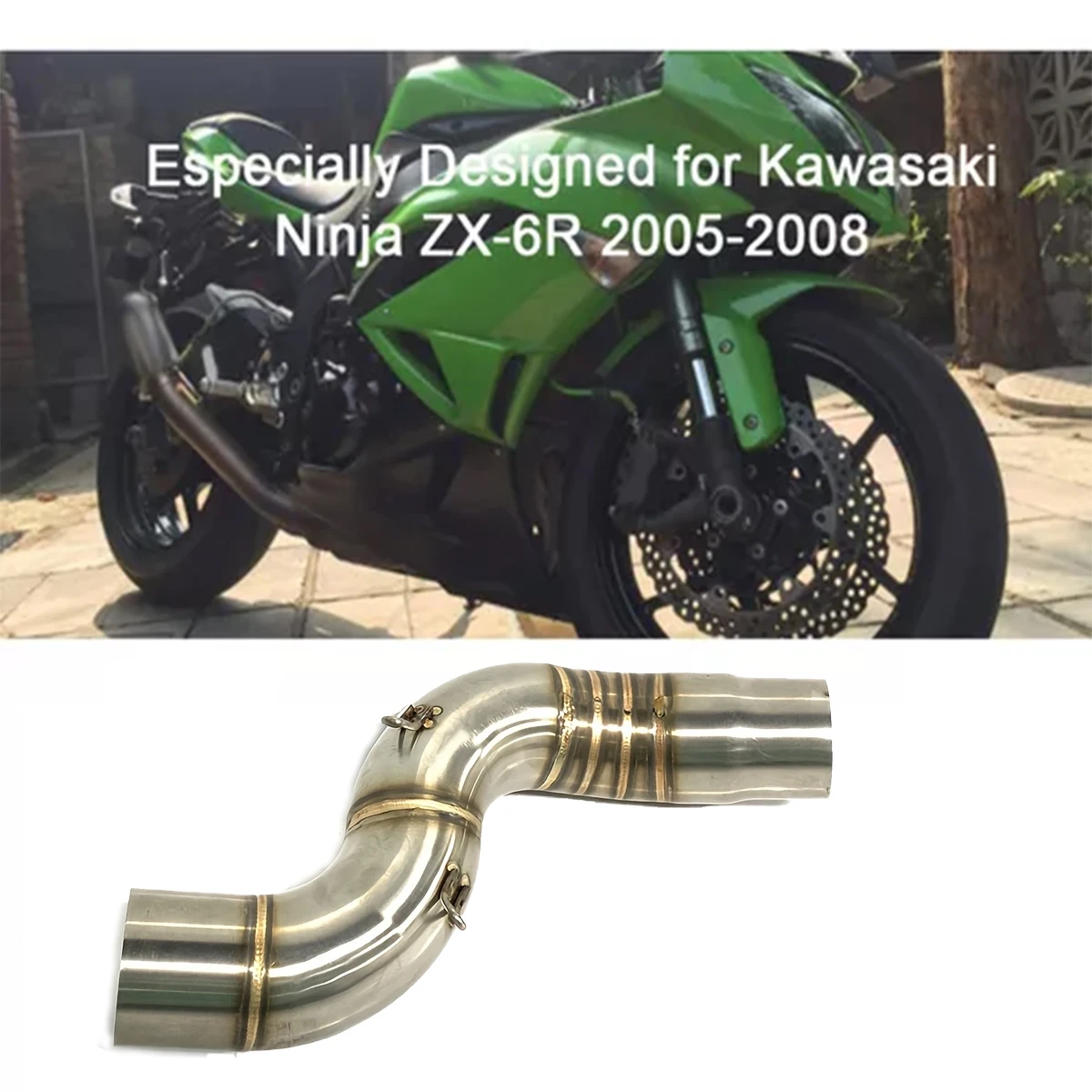 

Цельная модифицированная средняя часть выхлопной трубы мотоцикла, совместимая с Kawasaki Ninja ZX-6R 2005-2008