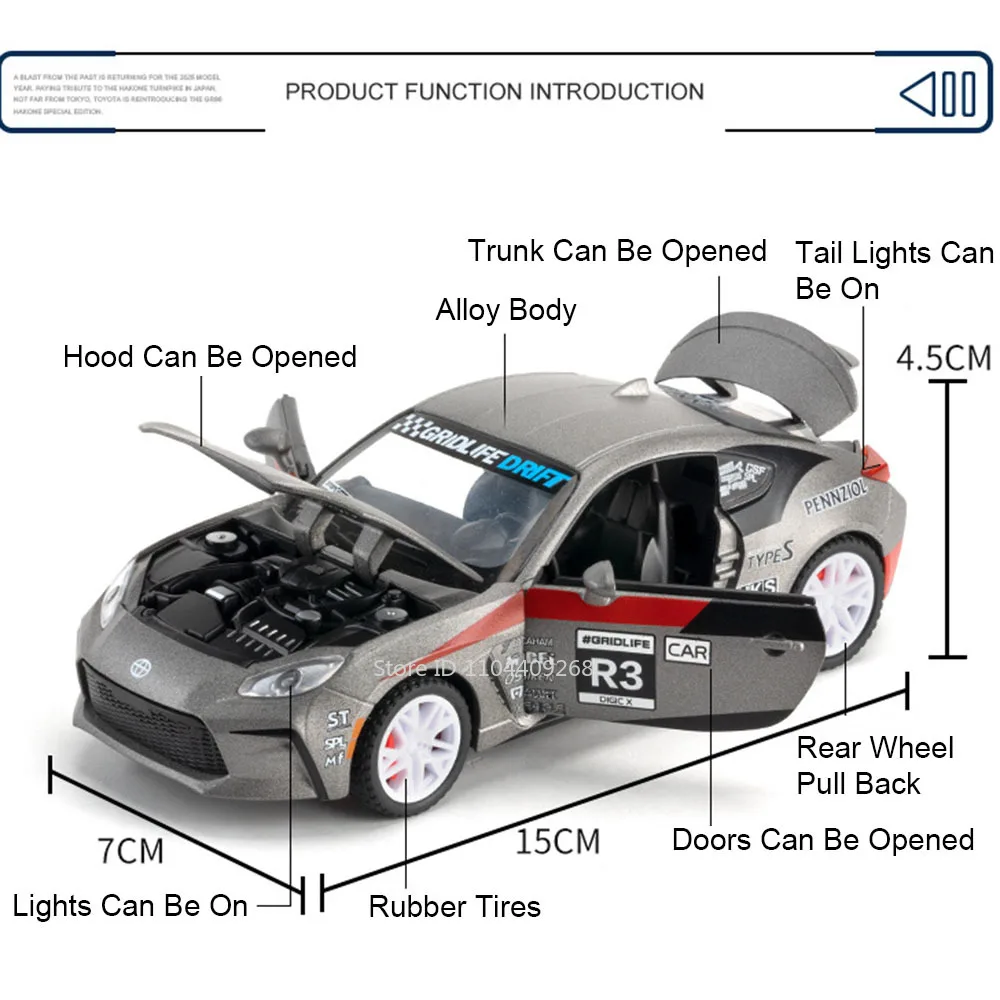 1:32 escala gr86 ae86 modelo de carro esportivo brinquedo metal diecast portas abertas puxar para trás modelos de veículos em miniatura crianças ornamentos de mesa