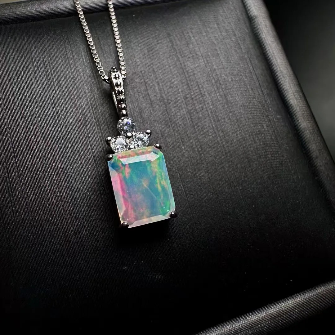 

1 Pc Fengbaowu Natural Colorful Opal Pendant Rectangle Shape 925 Sterling Silver Reiki Healing Stone Jewelry Gift For Women