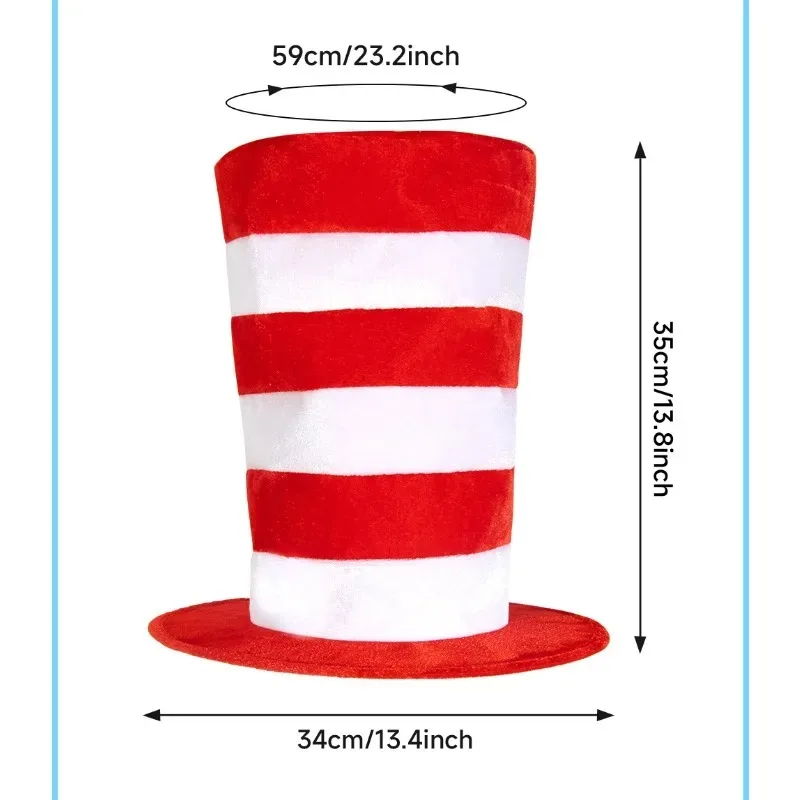 

Костюм кота в шляпе Доктора Сьюза, красно-белый плюшевый бархатный цилиндр для детей и взрослых, для вечеринок