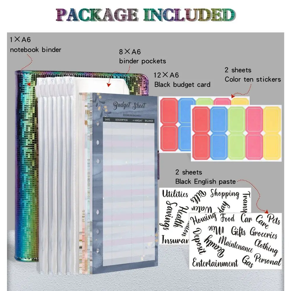 Loose-leaf A6 Money Budget Planner Binder With Zipper Creative Cash Envelopes Fashionable Colorful Budget Planning Notebook Gift