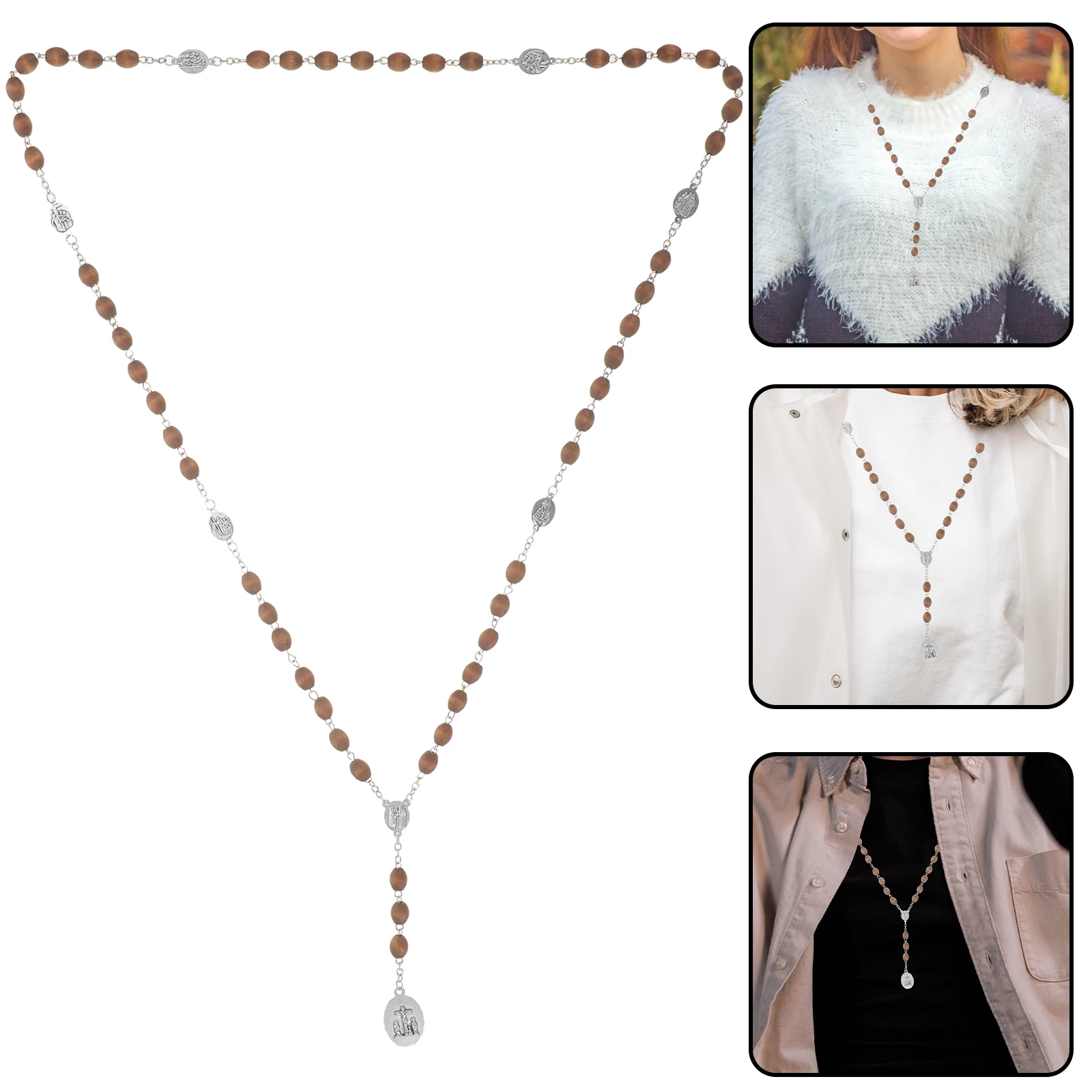 

Wooden Bead Necklace Beaded Necklaces for Women Choker Prayer Beads Colorful Alloy Woman