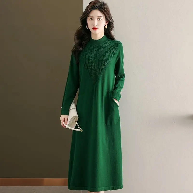 

Oversize Knitting Dresses for Women, Long Sweater, Bubble Grid, Patchwork Pullover, Warm Female Dress, Autumn and Winter Fashion