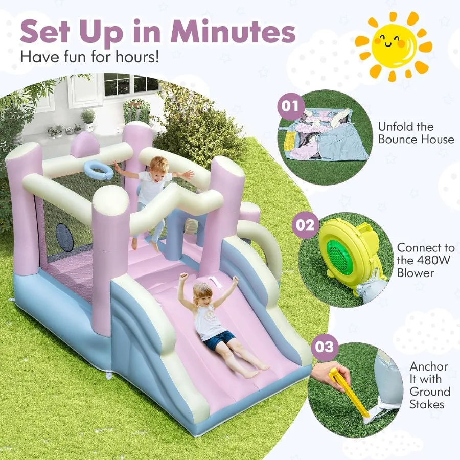 Casa de salto inflável, castelo inflável de salto com escorregador, aro de basquete, jogo de boxe e dardo, hou inflável inflável interno e externo