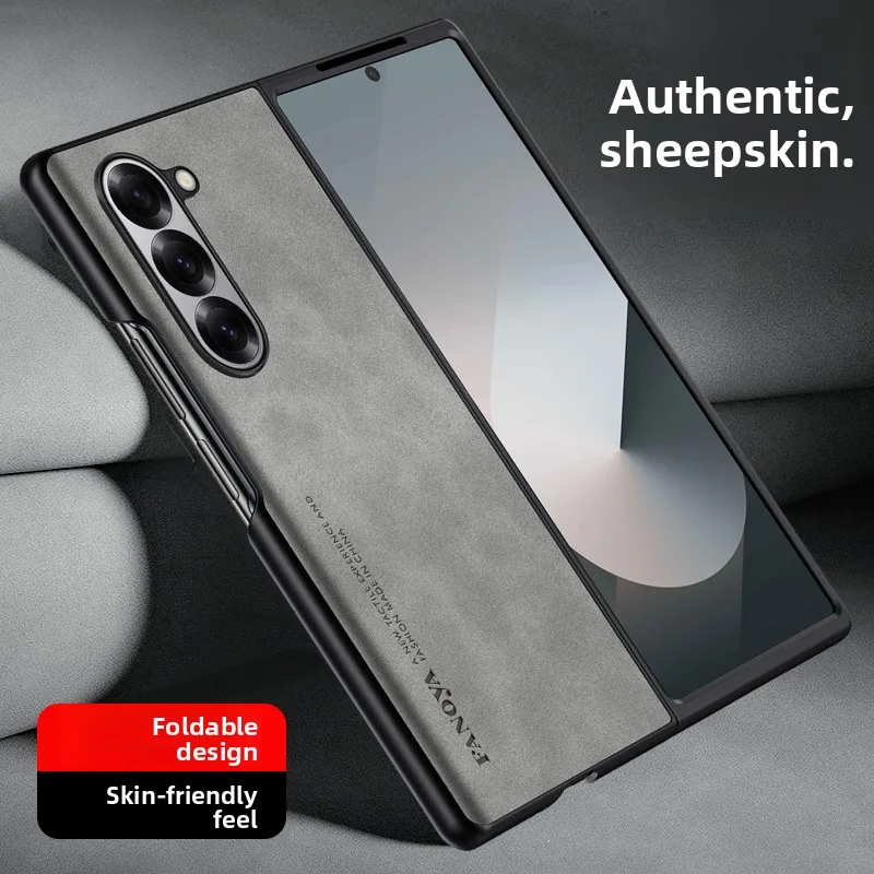 Luxuriöse Schaffell-Leder-TPU-Kamera zum Schutz der Schaffellfalte, weiche Handyhülle für Samsung Galaxy Z Fold 7, 6, 5, 4, 3, Hautgefühl