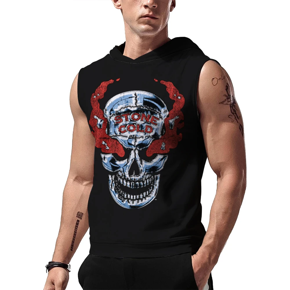 Men's Stone Cold Steve Austin Chrome Skull Graphic Hooded Tank 3D Print Breathable Gym Tank Top Sports Casual Sleeveless Hoodie