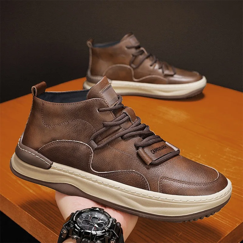 Retro Men's Leather Shoes Luxury Ankle Boots Male Brand Skateboard Sport Shoes High End Formal Commuter Man Work Shoe Zapatillas