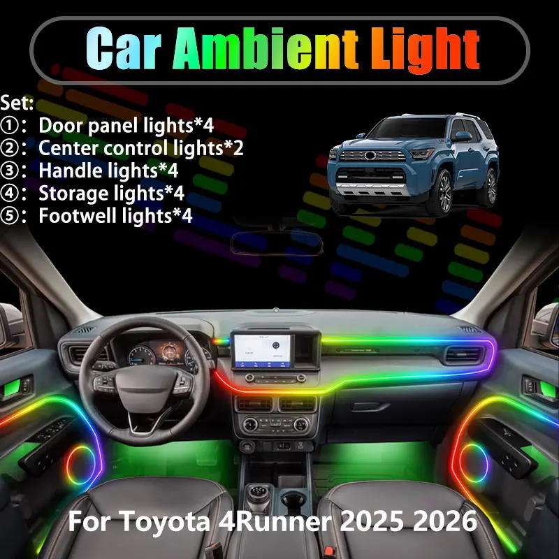 

For Toyota 4Runner 2025 2026 MK6 6th N500 2/18 in 1 Car ambient lighting Led trunk interior led lights USB RGB Ensemble Streamer