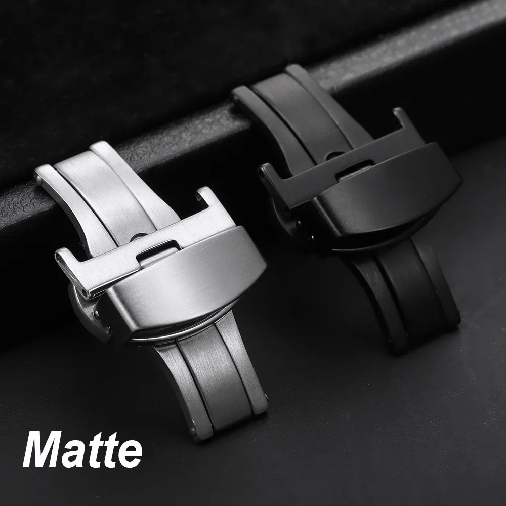 10/12/14/16/18/20/22mm Polished Matte Folding Button Stainless Steel Butterfly Buckle Watch Band Buckles Strap Clasp Accessories view 3