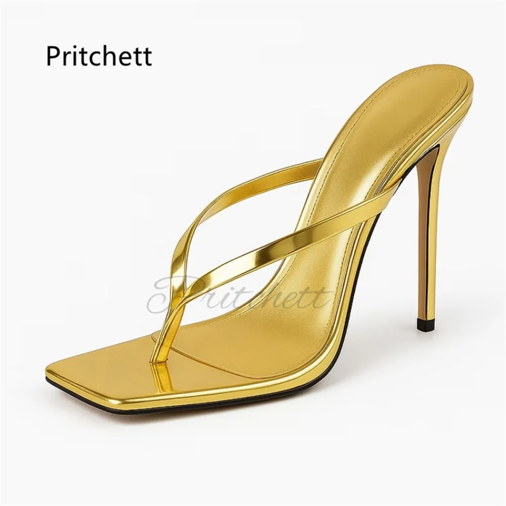 

Flip Flops Women's High Heels Clip Toe Slippers Square Toe Stiletto Solid Leather Sandals Summer Shoes Fashion Modern Slippers