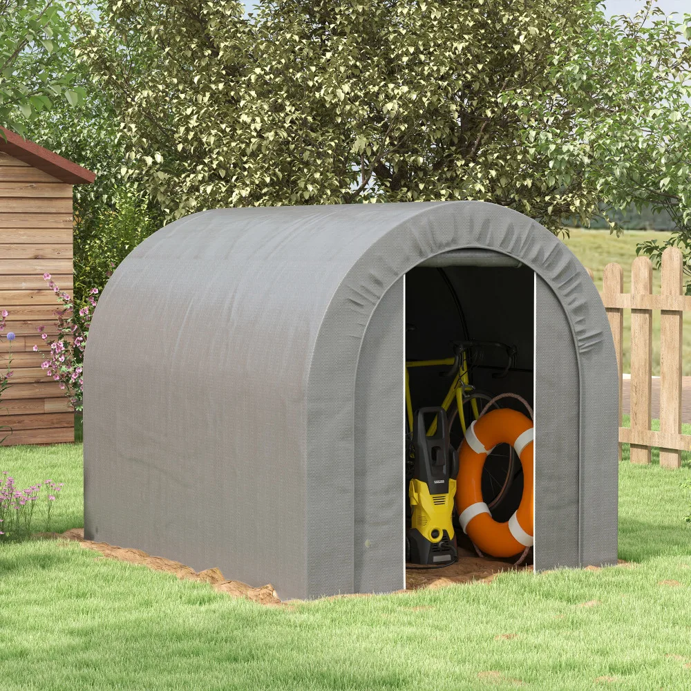 

Heavy Duty 6x8ft Garden Storage Tent Galvanized Metal Frame Waterproof Cover Tension System for Bike Motorcycle Tool Shelter