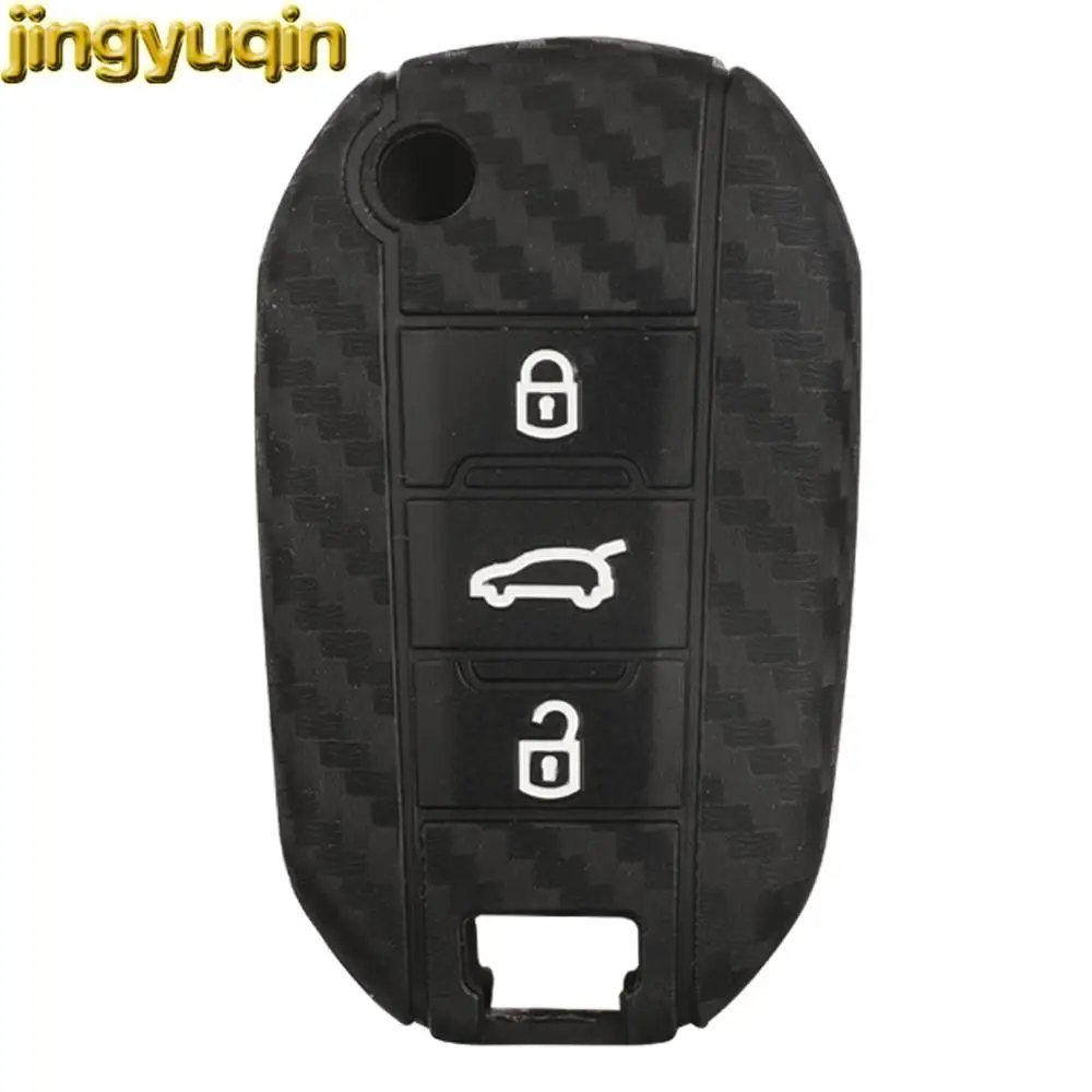 Jingyuqin Carbon Fiber Silicone Flip Remote Key Cover Case For Peugeot 208 2008 301 308 3008 408 508 Citroen C3 C5 Aircross