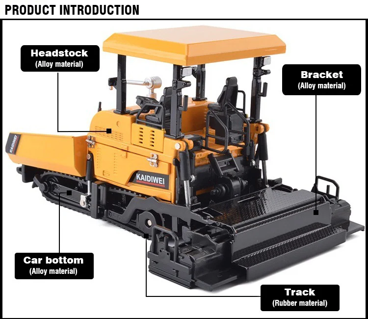 Alloy Diecast Paver Model Machine Paving Asphalt Highway Construction Truck 1:40 Engineering Vehicle Model Kid Back Hoe Loader