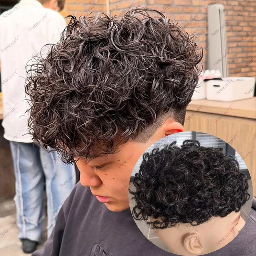 24 مللي متر الشعر البشري كامل دائم بولي Skin الجلد الرجال الشعر المستعار مجعد استبدال الشعرية الاصطناعية 22 مللي متر حليقة دائم بولي الشعر المستعار