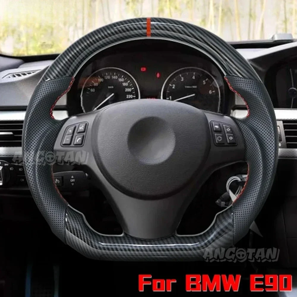 Hydro-Dip Carbon Fiber Steering Wheel M Color Stitch For BMW E89 E90 2005-2012 E91 2006-2012 E92 E93 2007-2012 328i 335i No Paddle Holes