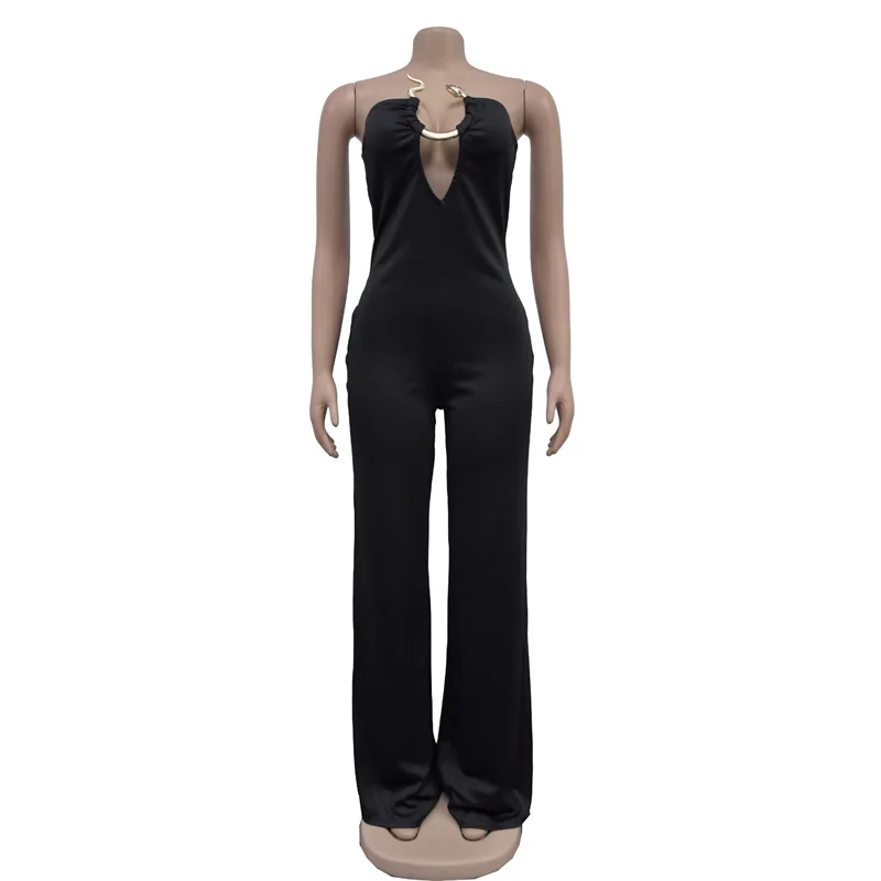 2024 Strapless Sleeveless Women Sexy Loose Wide Leg Jumpsuits Party Summer Backless Cut Out Night Club Jumpsuit Rompers Ladies