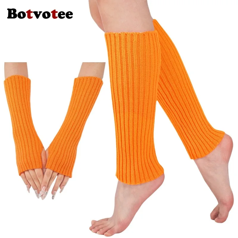 Botvotee Y2k Accessories Arm Sleeves Women Fingerless Gloves Harajuku Leg Warmers Fluorescence Stacked Socks Winter Knit Gloves