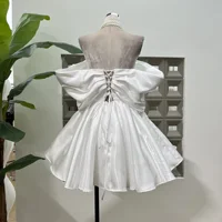 Short Prom Dresses Elegant Evening Party Gold Satin Off Shoulder Mini Special Occasions Dress Cocktail Dresses Customized Size 2