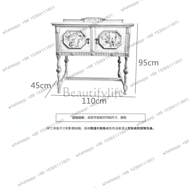 entrance cabinet entry solid wood carving flower art hand-painted foyer decorative cabinet living room against the wall
