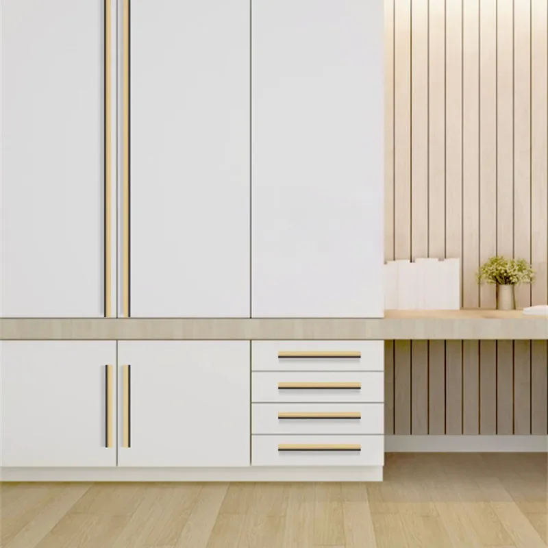 Simple Gold Brushed Long Wardrobe Door Handles Aluminum Alloy Kitchen Cabinet Knobs and Handles Drawer Pulls Hardware