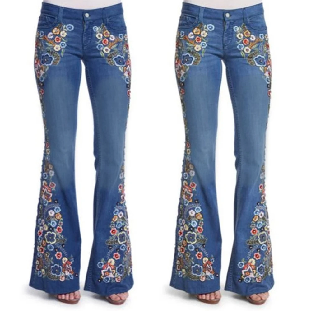 Women's Bell Bottom Jeans Dark/Light Blue Stretch Trousers for School Office Party Outerwear