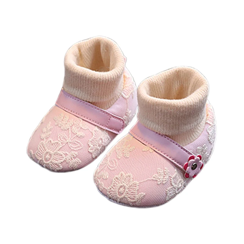 

Baby Girl Sock Shoes Soft Floral Embroidery Non-slip Flats Warm Walking Shoes for Newborn Infant Toddler