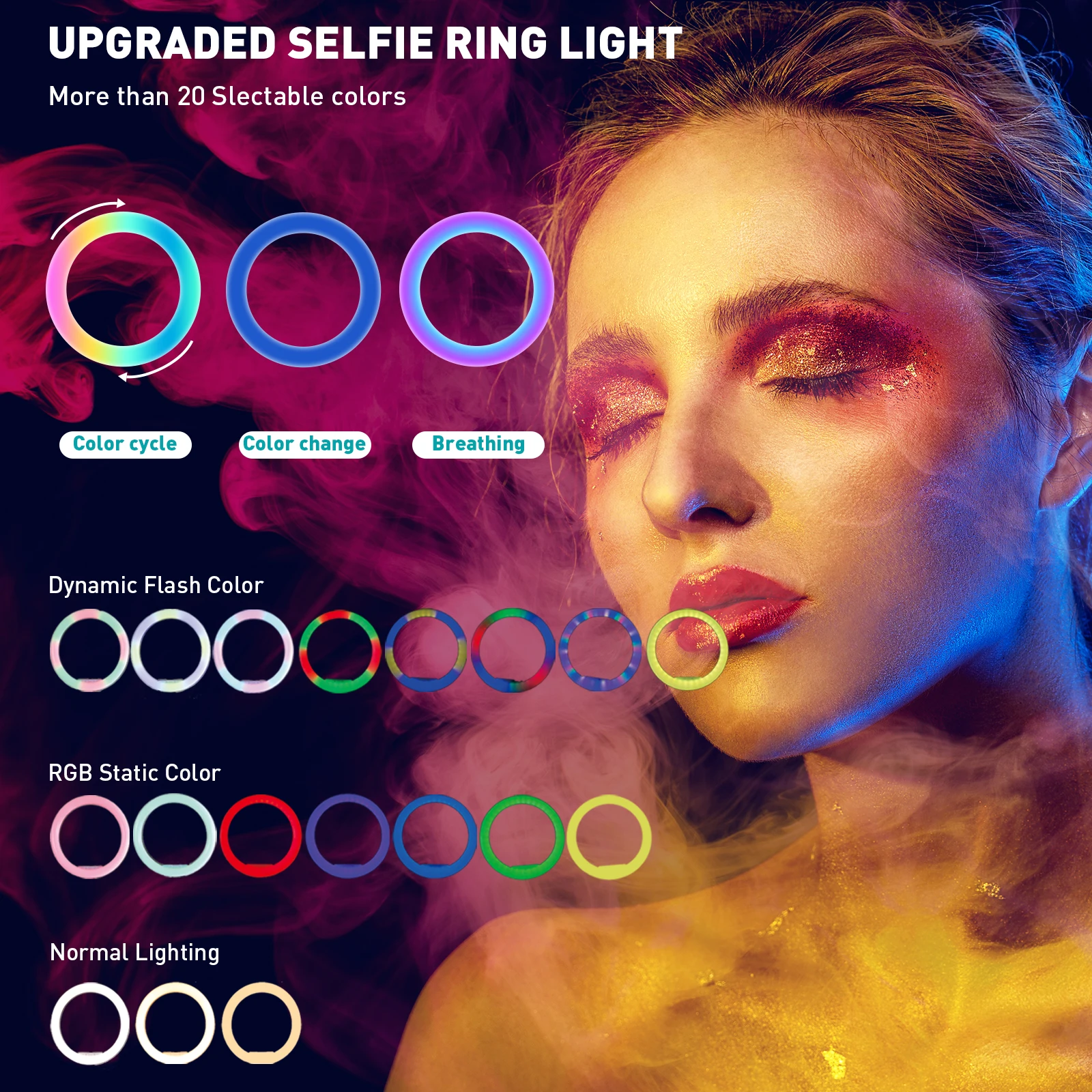 RGB Fill Light Inch Ring Light LED Photographic Lamp Camera Phone Youtube Makeup Lamp Three Sockets USB Interface Live Light