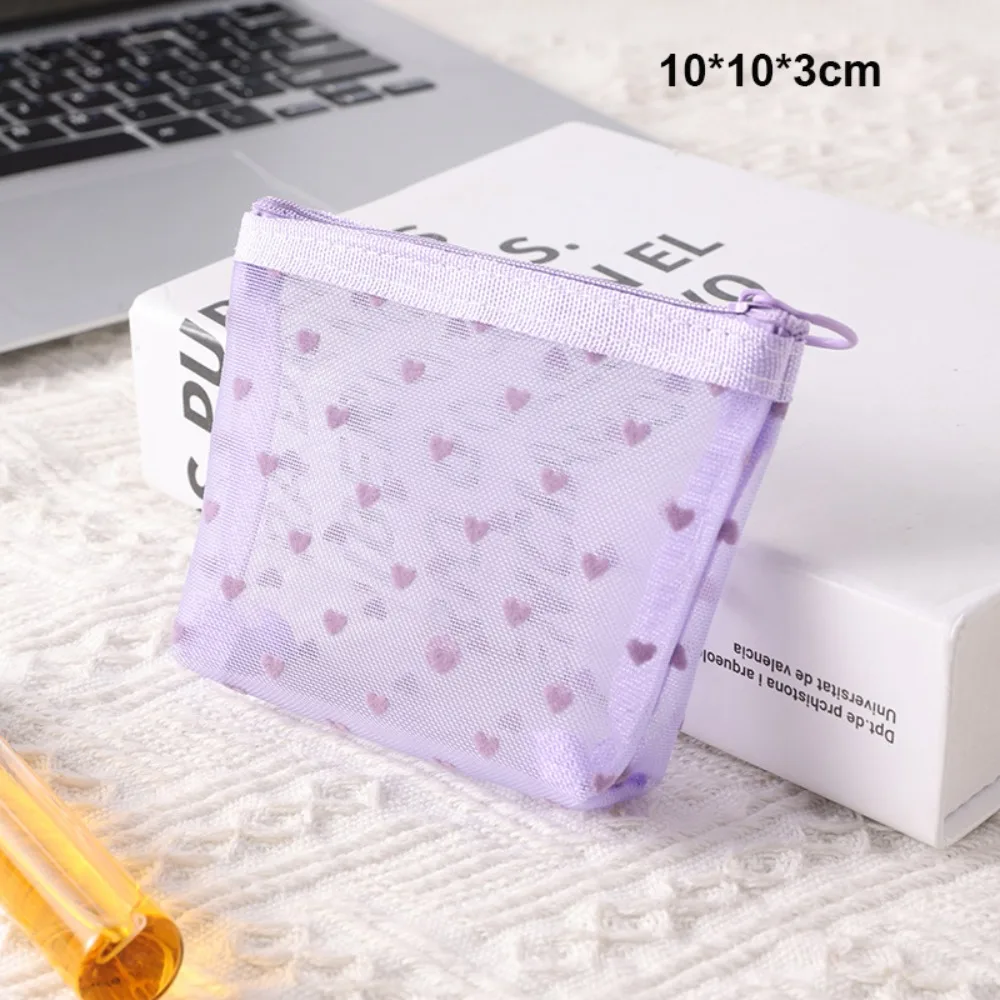 

Heart Transparent Mesh Makeup Bag Blue/Purple Multifunction Women Cosmetic Storage Pouch Portable Lipstick Organizer Bags