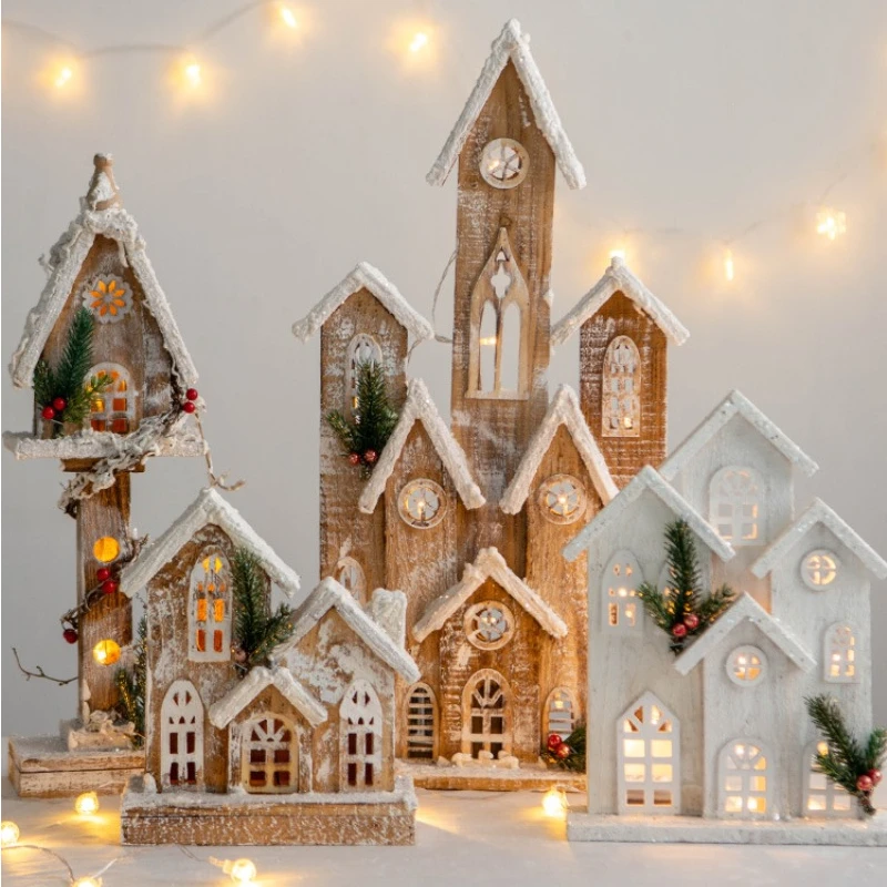 

Christmas LED Light Wooden House Luminous Luxury bungalow Christmas Decorations Home Decor Fairy Night Lamp Pendant Kids Gift