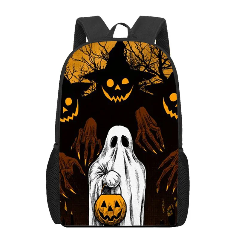 Mochila con estampado de cabeza de calabaza de terror para Halloween, mochilas escolares para niñas y niños, bolso de libros divertido, bolso de hombro informal, mochila diaria