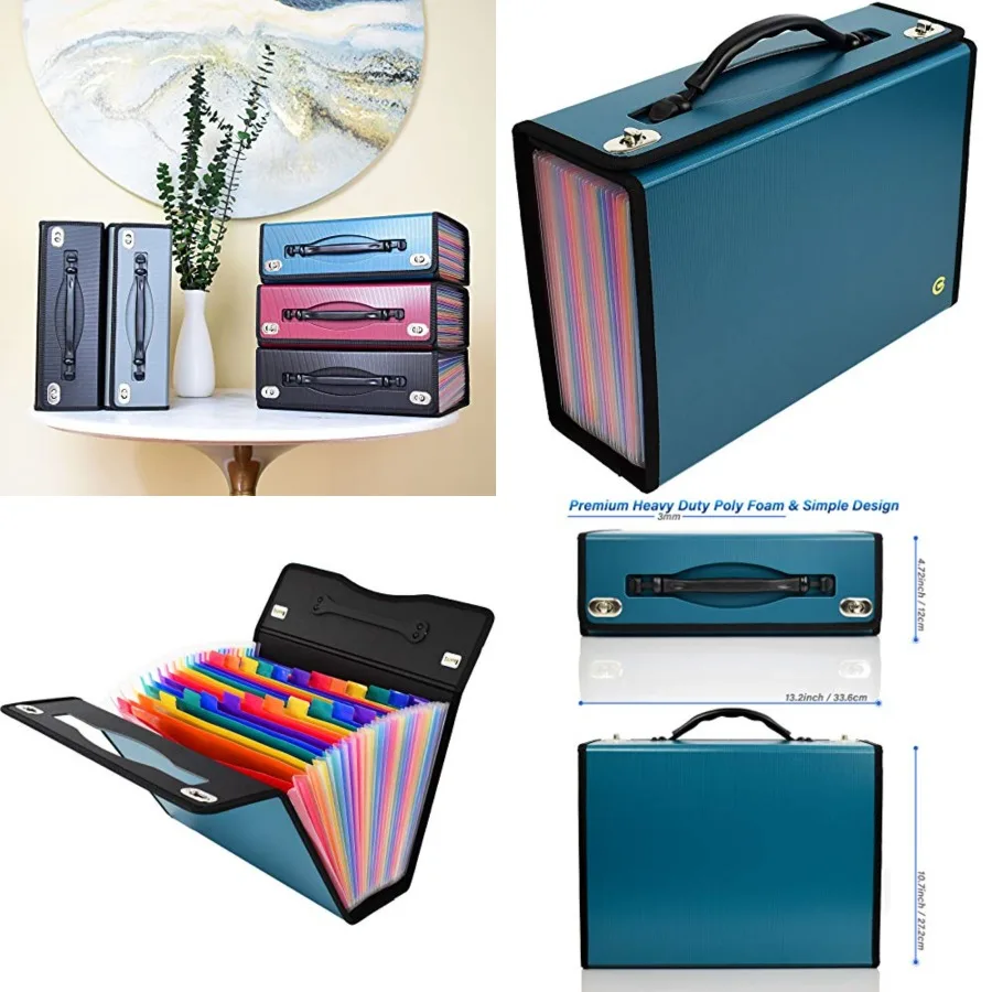 

Accordion File Organizer - Folder Ergonomic Handle, Double Lock Buckles, Protects Documents, Durable Polypropylene, 8.5 x 11 in