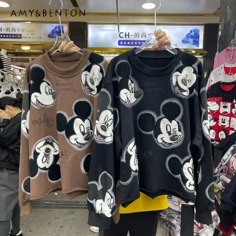 

Trendy Brand Autumn Heavy Industry Cute Cartoon Short Loose Hoodies Fashion Short Round Neck Sweatshirt Pullover Top Sudaderas