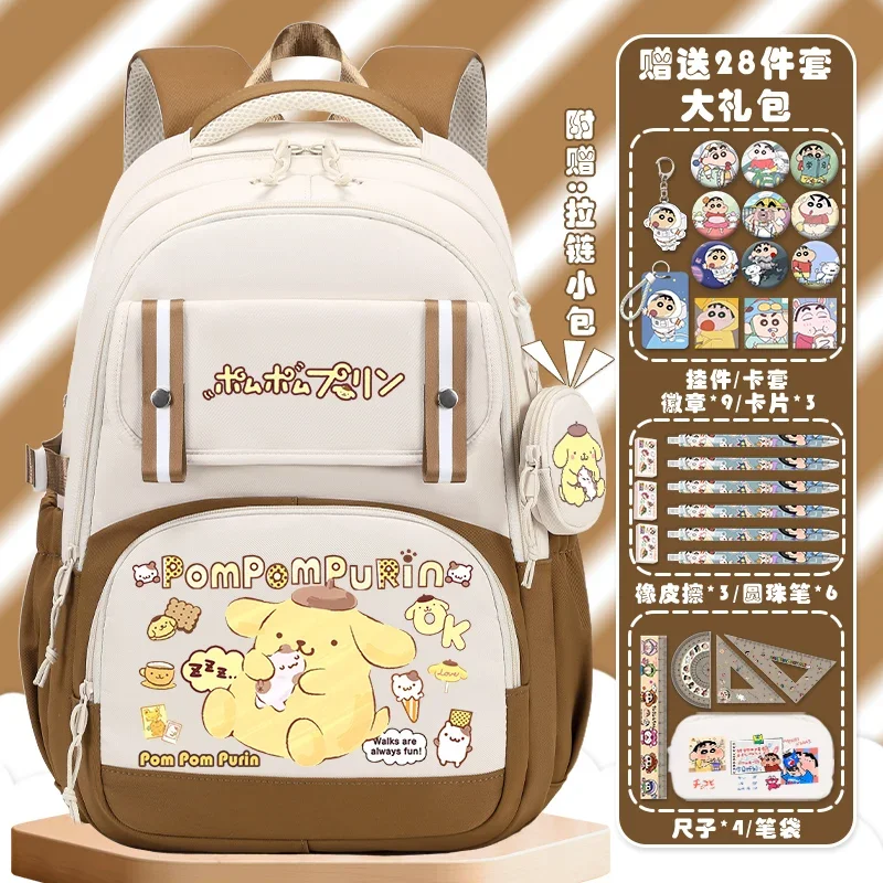 Sanrio New Pom Pom Purin Cute Schoolbag Student Anime Cartoon Backpack Large Capacity Lightweight Burden Alleviation Backpack