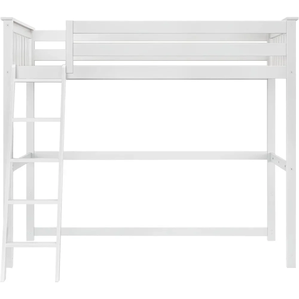 Cama alta dupla branca resistente para crianças e adolescentes com guardas e escada. Perfeito para maximizar o espaço em quartos, dormitórios.