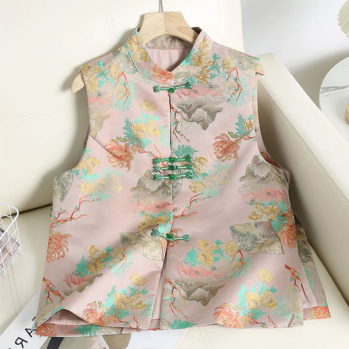 

Ретро-жилет в китайском стиле с вышивкой, женская верхняя одежда, топ-майка с пуговицами, с цветочным узором, теплый, приталенный крой