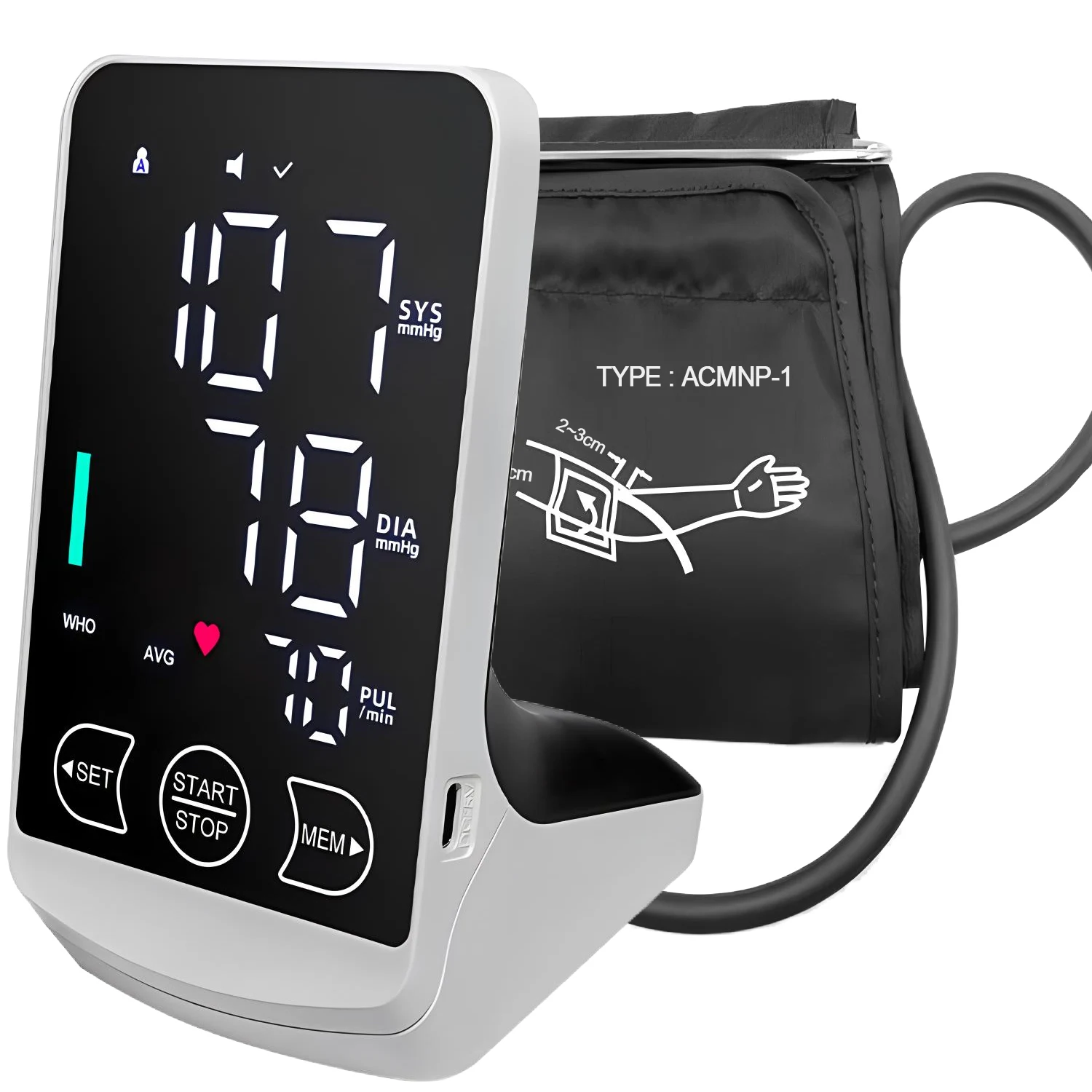 Tensiomètre numérique pour le bras, tensiomètre automatique, grand écran LCD, moniteur de fréquence cardiaque, moniteur de pouls, utilisation domestique, test de pression artérielle K