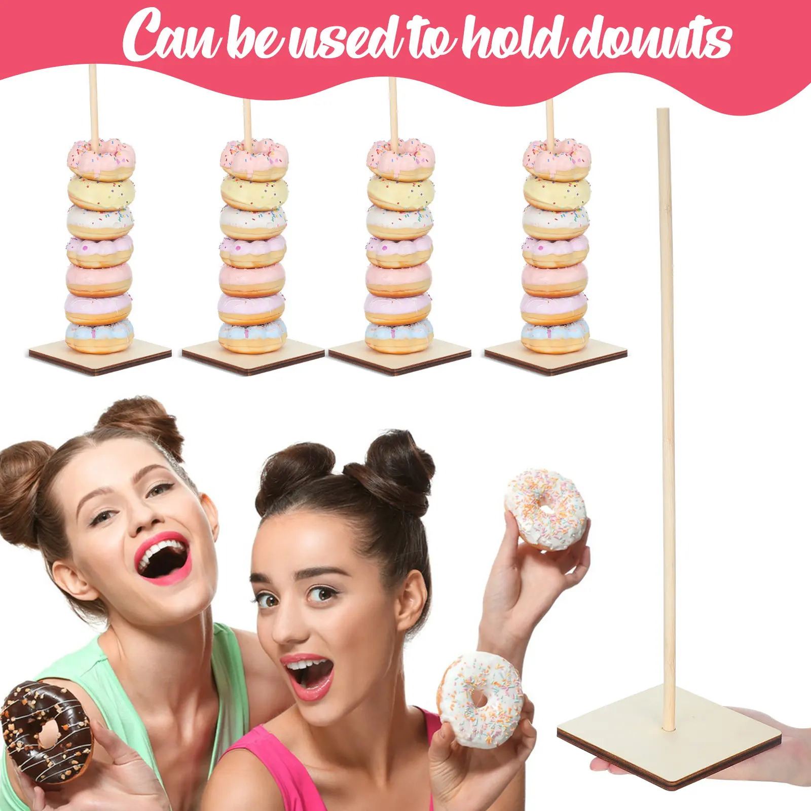 12pcs Wooden Donut Stand – Rustic Farmhouse Dessert Display for Wedding, Birthday & Party Bagel Holder